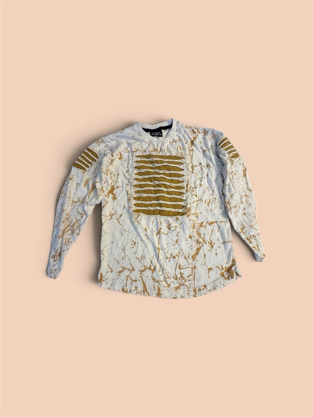 Legendary Status Boys T-Shirt 12/L Long Sleeve Crew Neck White/Gold Splatter